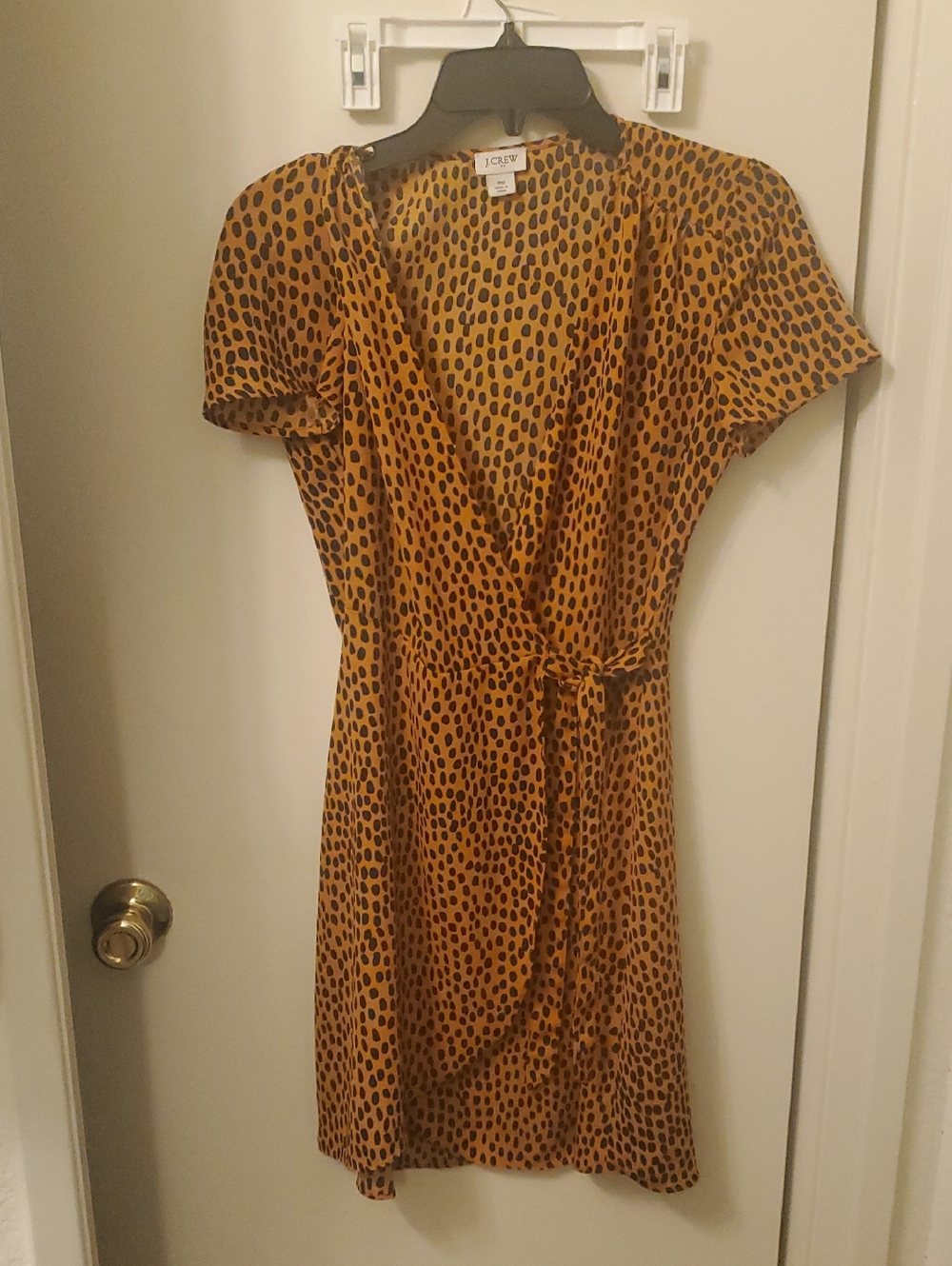 J. Crew Orange and Black Leopard-Spot Wrap Mini Dress
